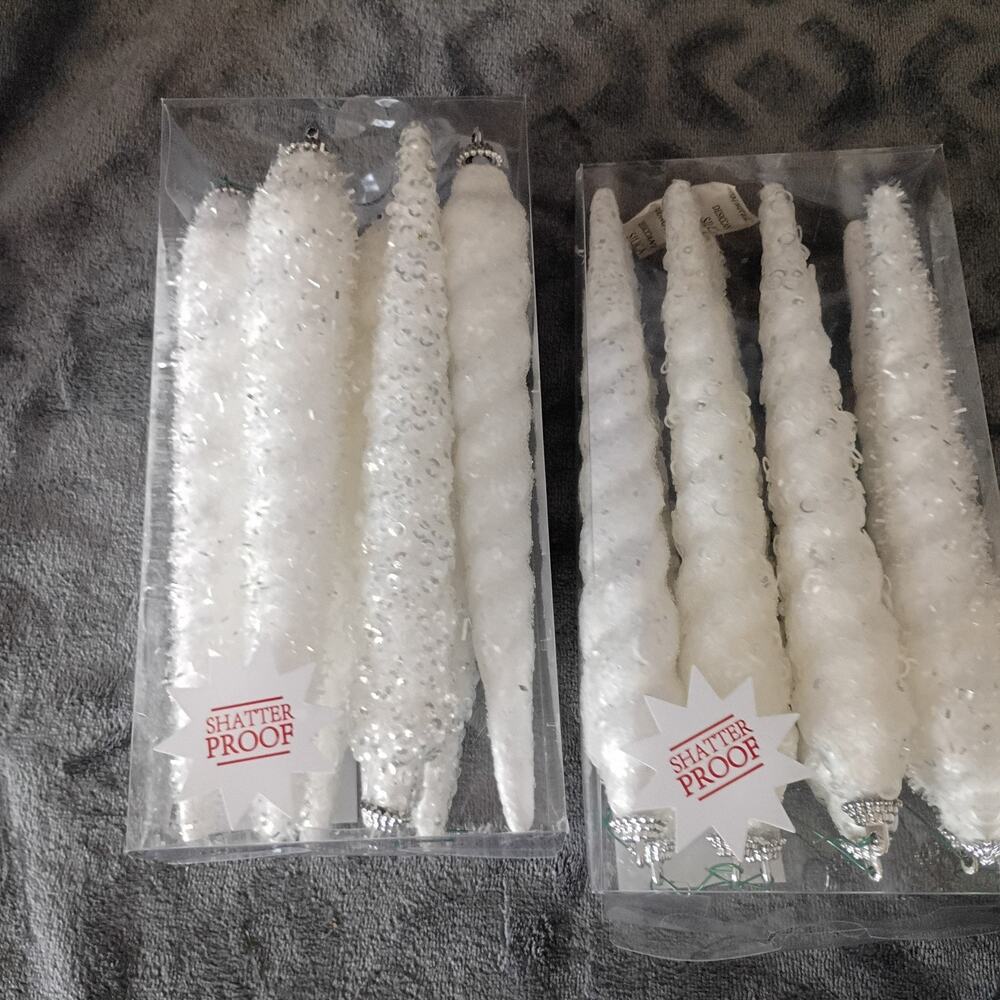White icicle ornaments lot 16